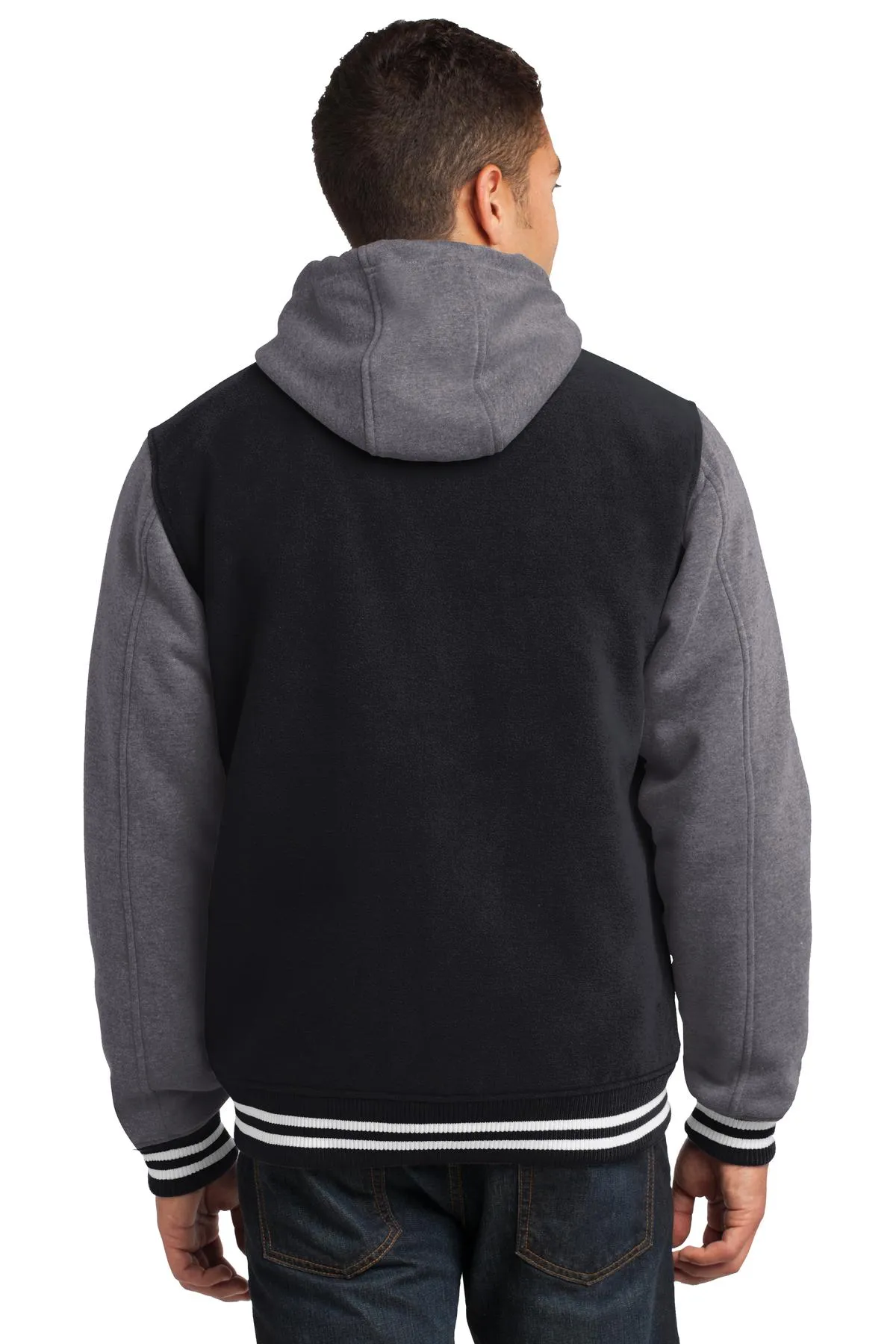 Sport-Tek Insulated Letterman Jacket. JST82 Black/ Vintage Heather