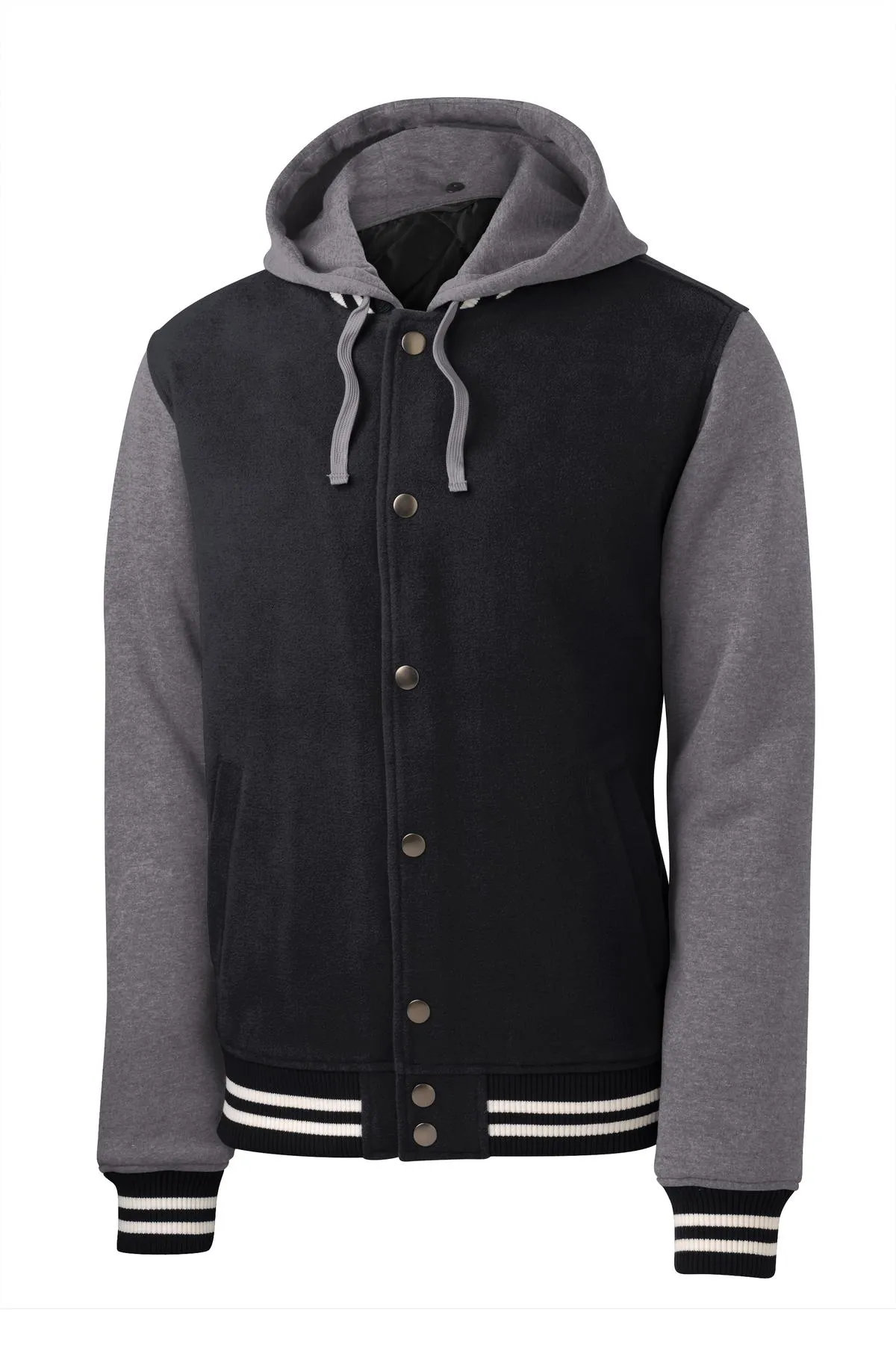 Sport-Tek Insulated Letterman Jacket. JST82 Black/ Vintage Heather