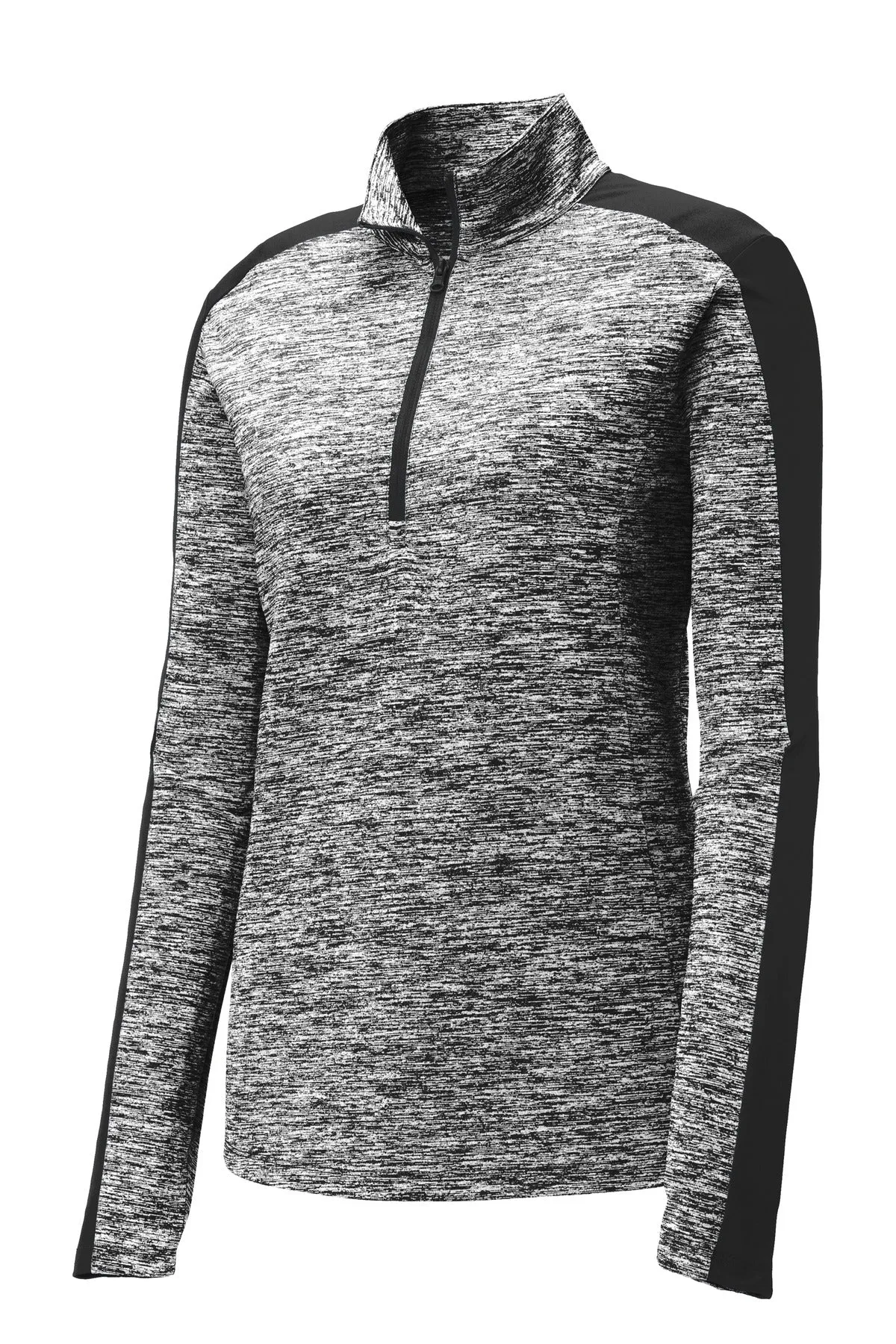 Sport-Tek Women's PosiCharge Electric Heather Colorblock 1/4-Zip Pullover. LST397 Black Electric/ Black