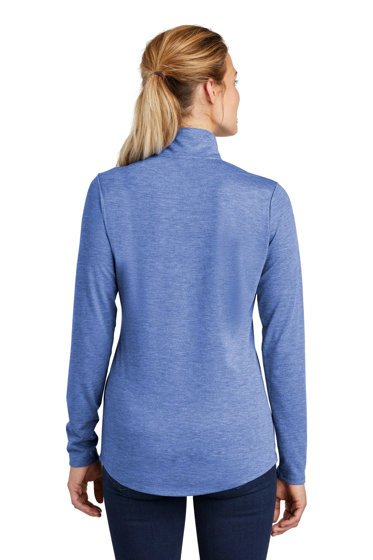 Sport-Tek  Women's PosiCharge  Tri-Blend Wicking 1/4-Zip Pullover. LST407 True Royal Heather