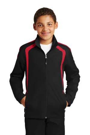 Sport-Tek Youth Colorblock Raglan Jacket. YST60 Black/ True Red