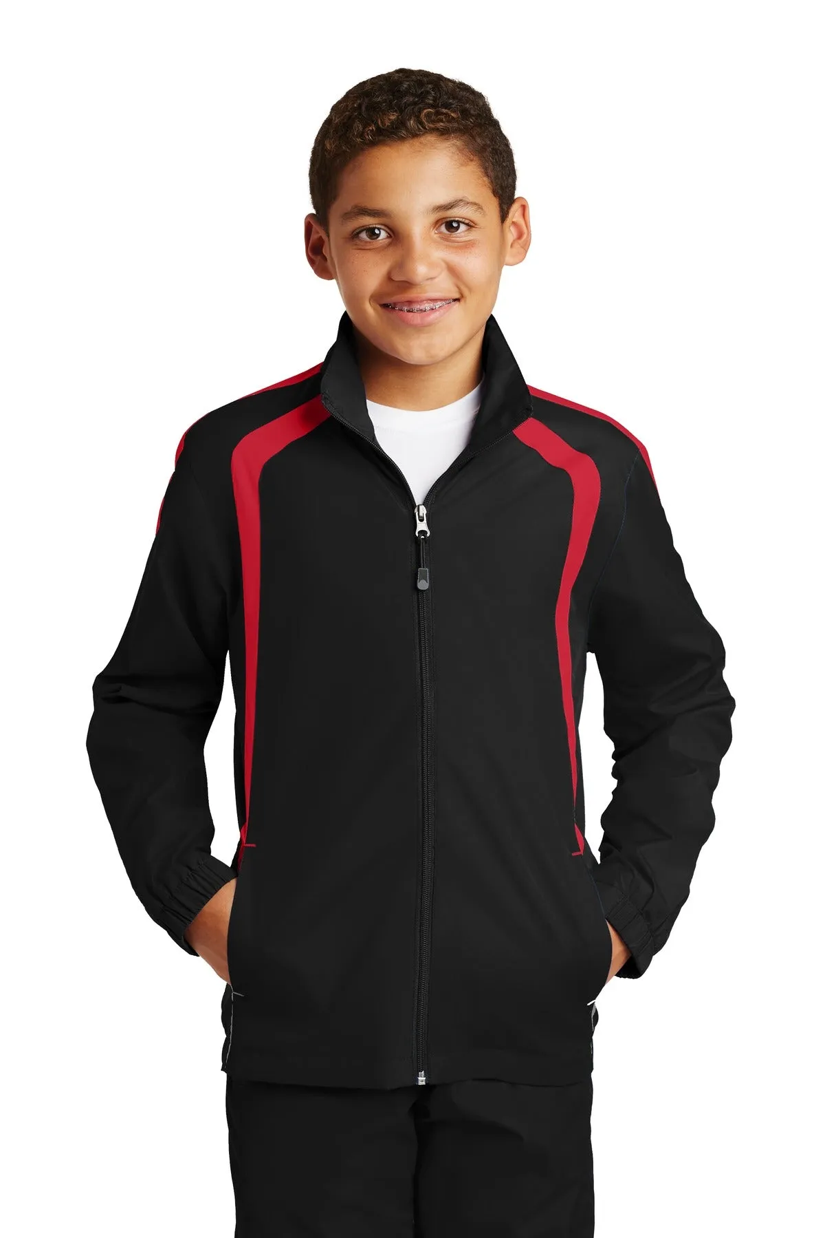 Sport-Tek Youth Colorblock Raglan Jacket. YST60 Black/ True Red