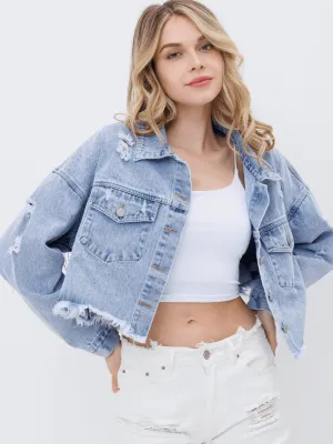 Stay On Stage Star Embellish Denim Jacket - Blue