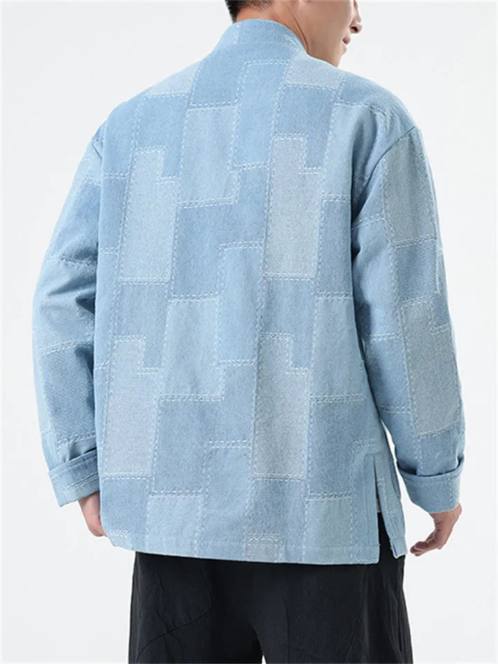 Streetwear Vintage Plaid Denim Jacket for Male