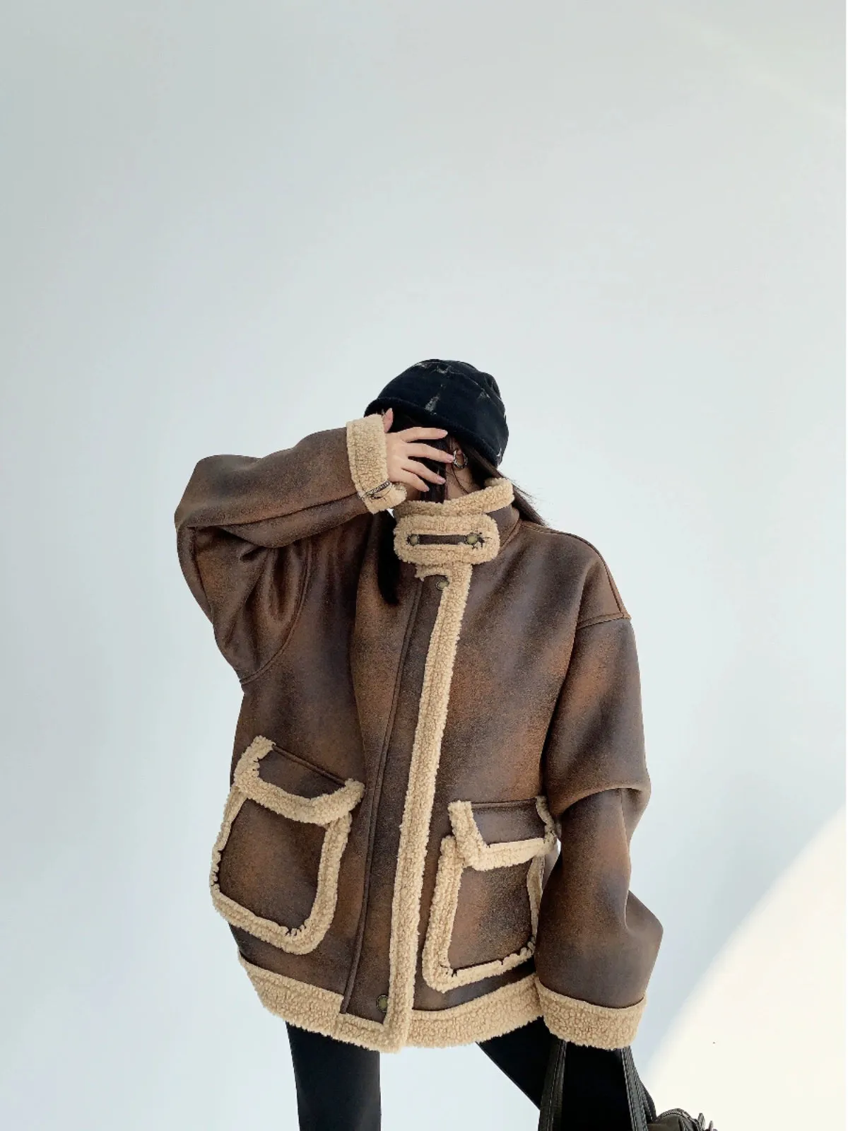 Suede Lamb Wool Retro Motorcycle Coat