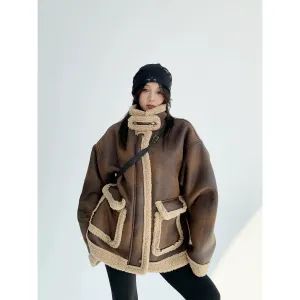 Suede Lamb Wool Retro Motorcycle Coat