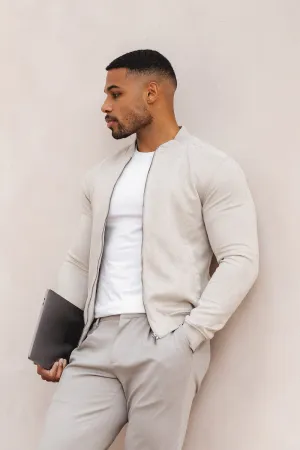 Suede Look Bomber Jacket in Stone