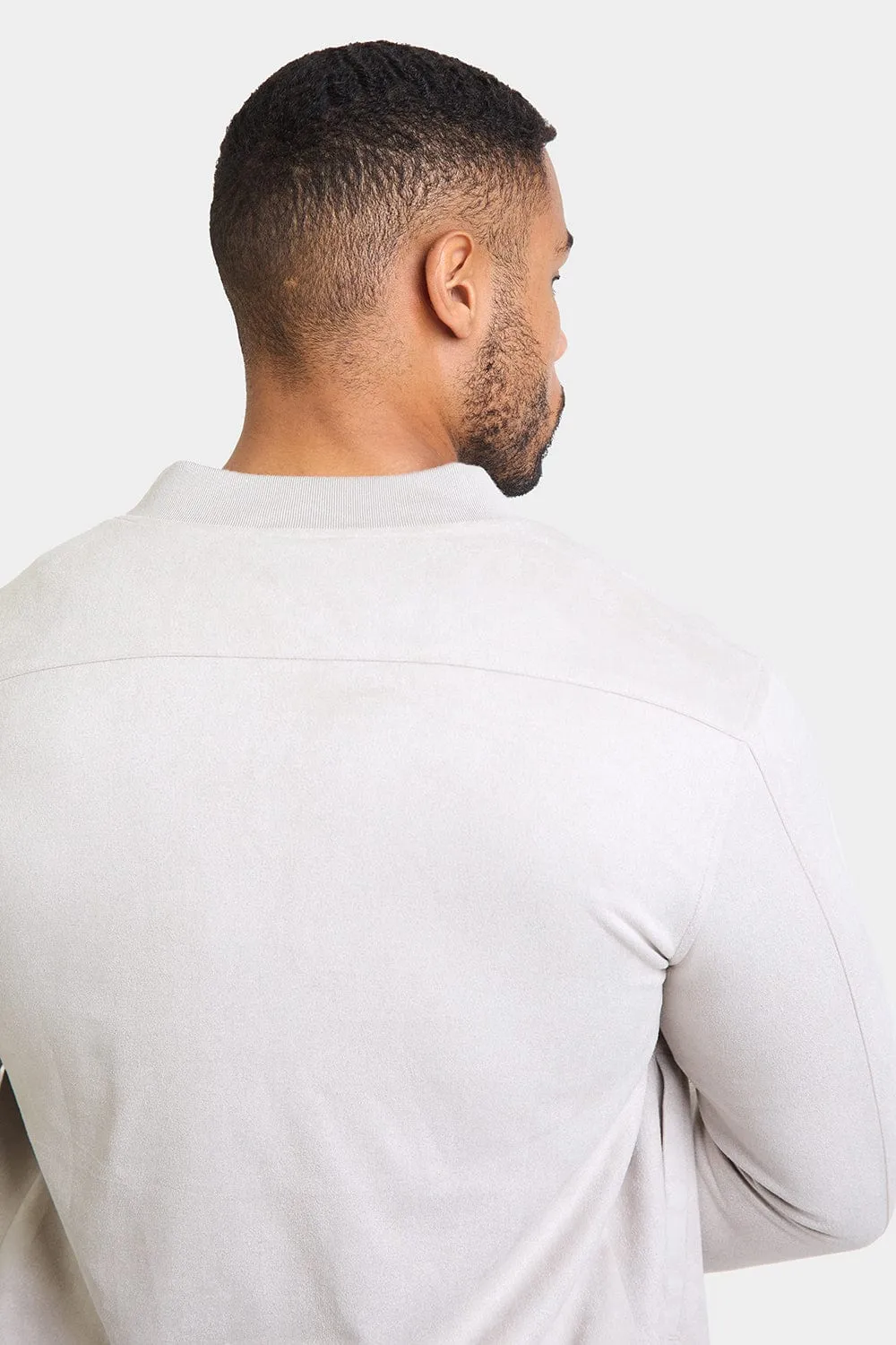 Suede Look Bomber Jacket in Stone