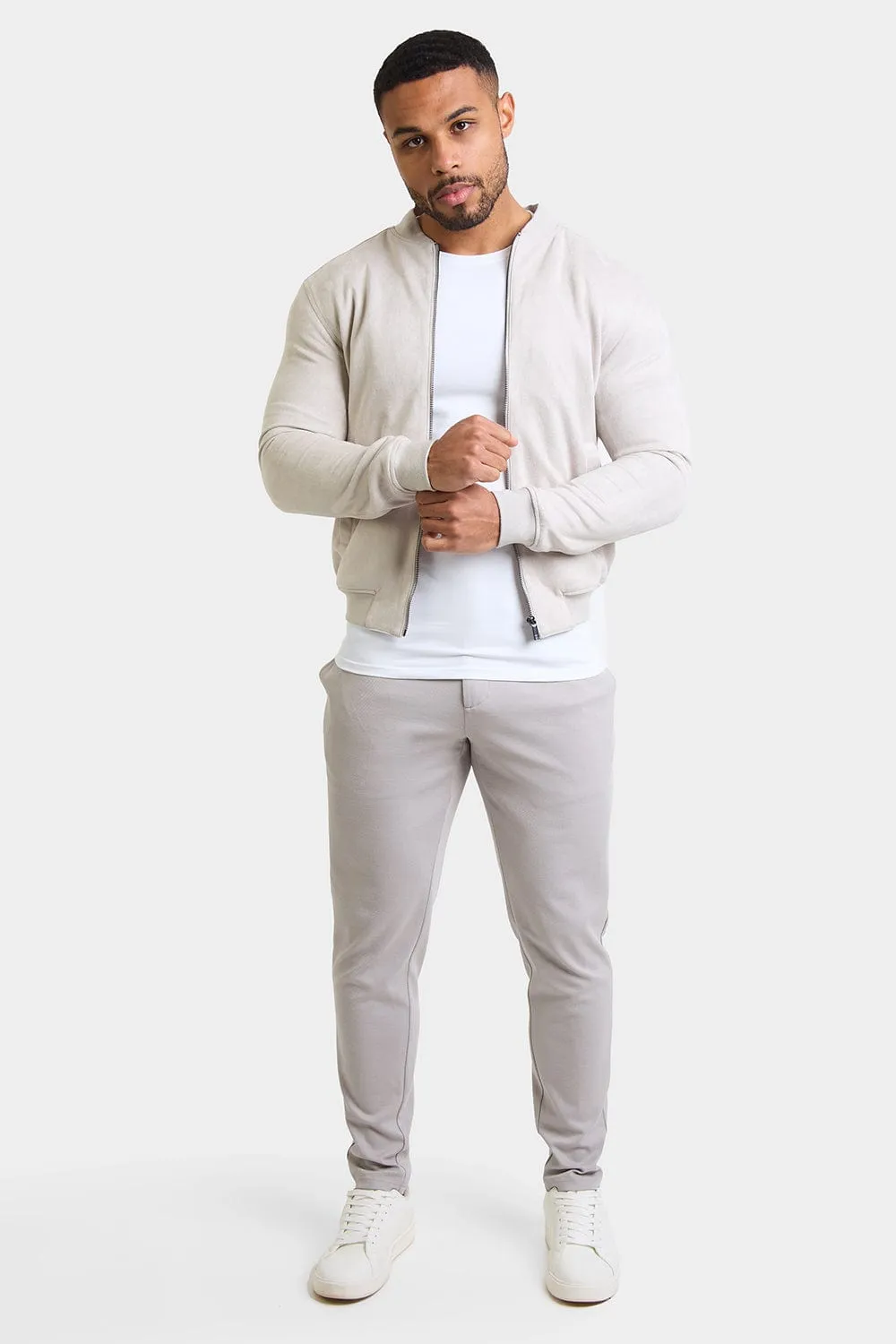 Suede Look Bomber Jacket in Stone