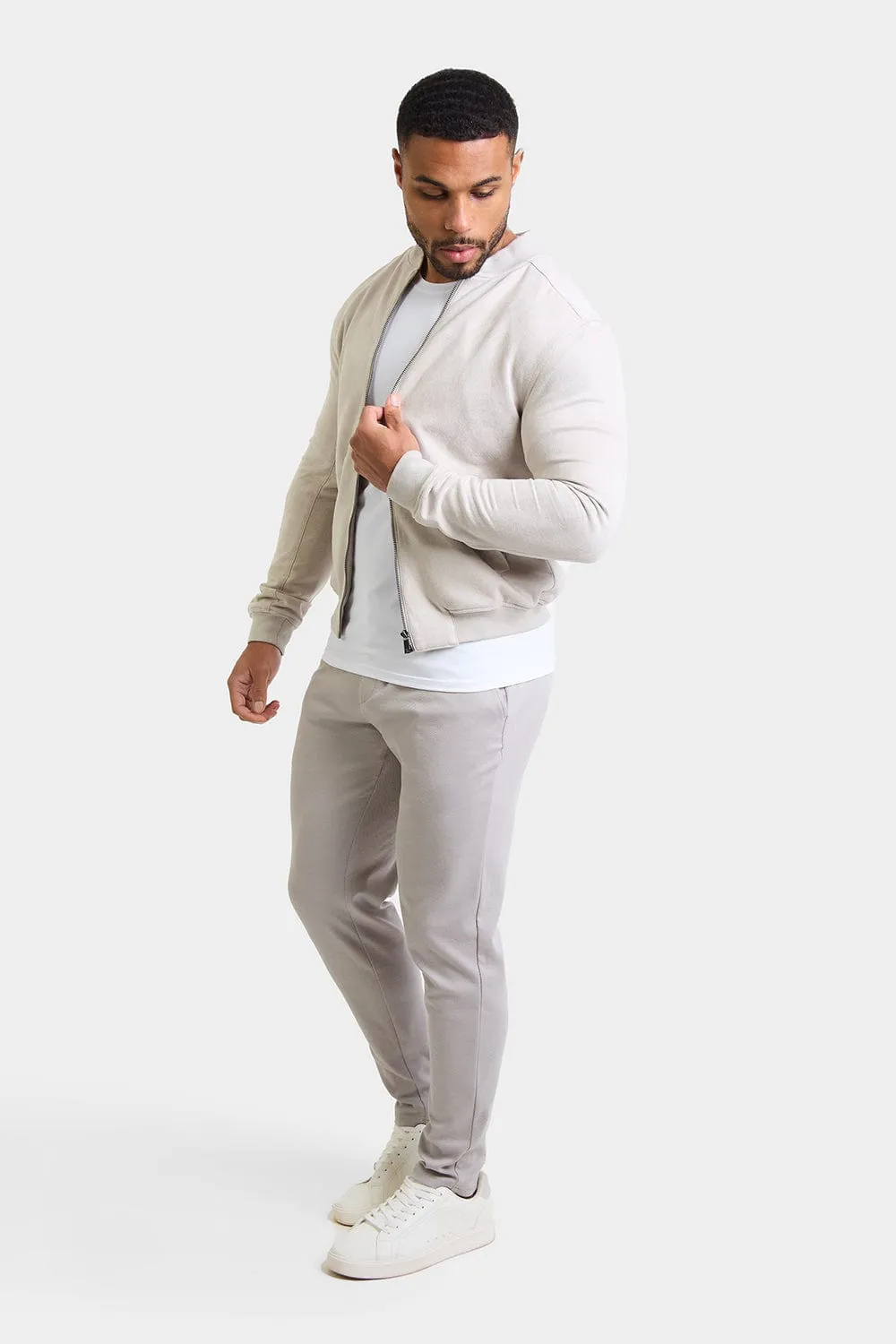 Suede Look Bomber Jacket in Stone