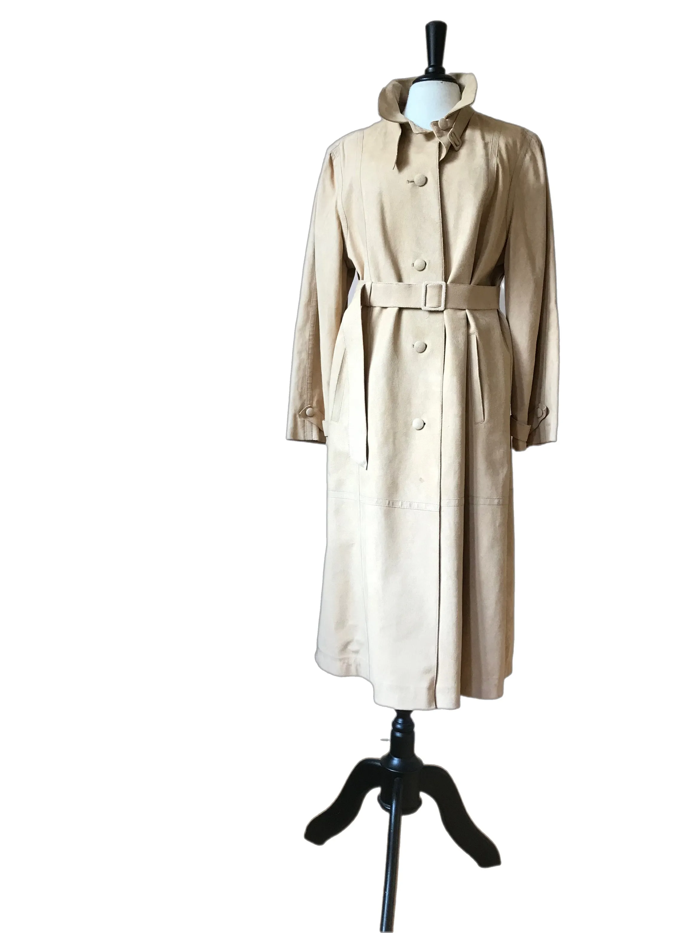 Suede look maxi vintage trenchcoat