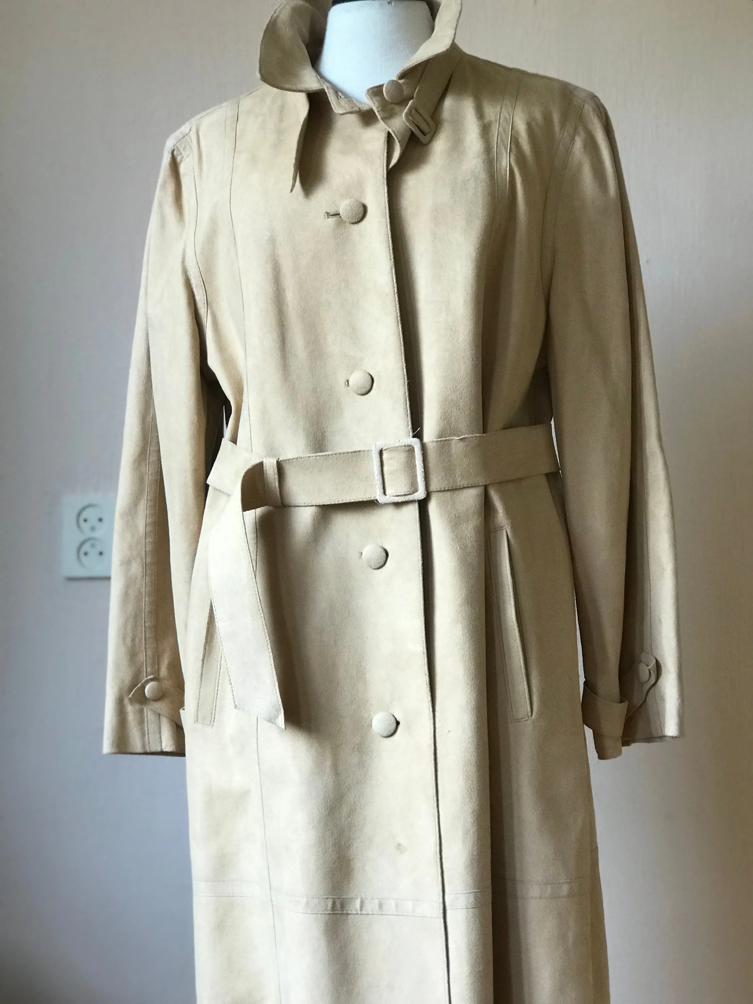 Suede look maxi vintage trenchcoat