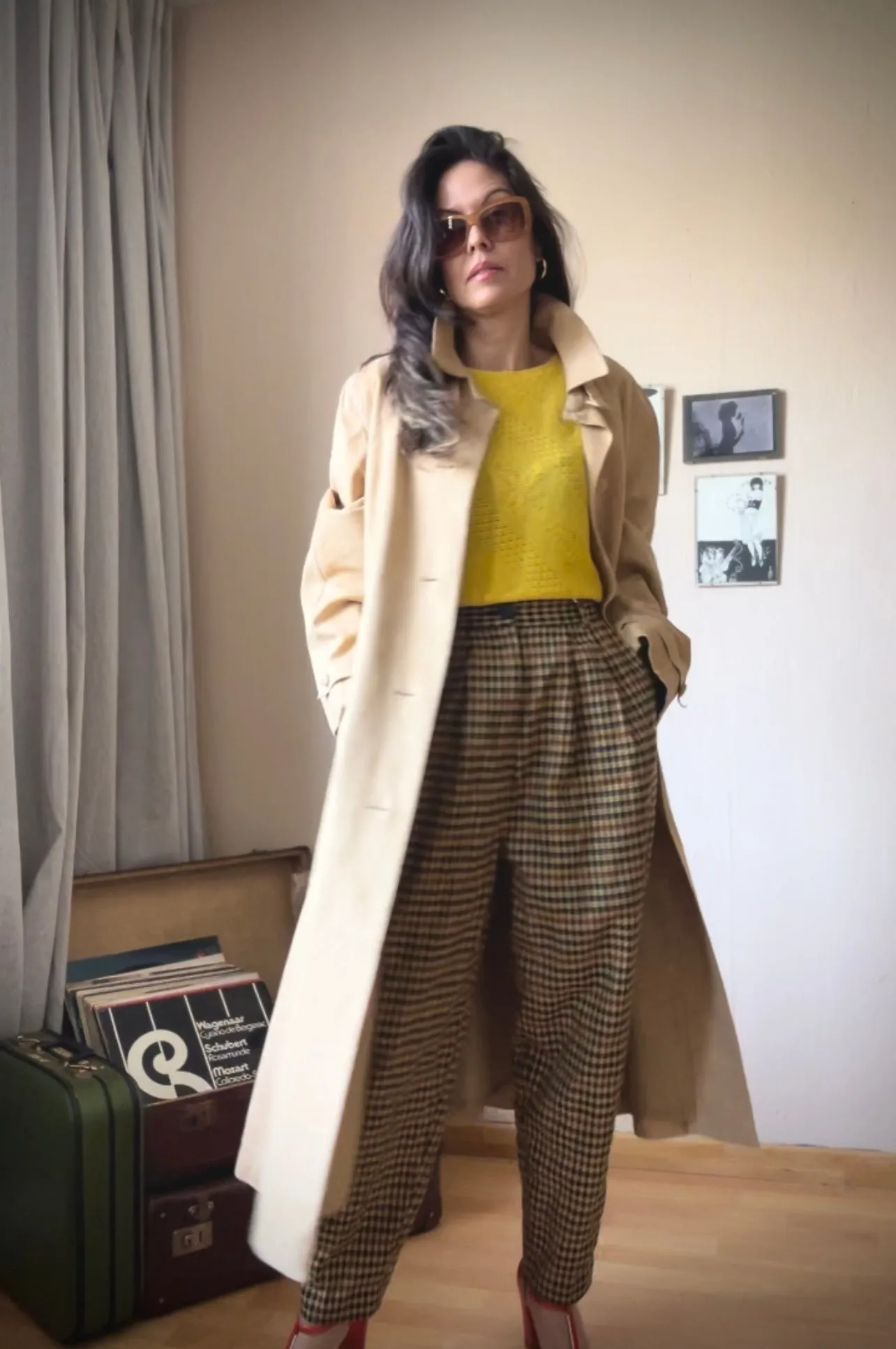 Suede look maxi vintage trenchcoat