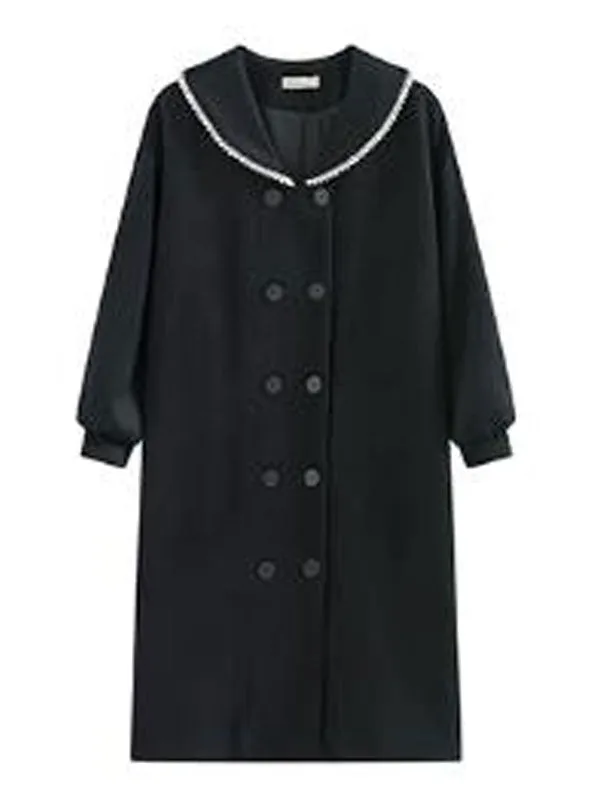 Sweet Lolita Coats Black Piping Overcoat Synthetic Lolita Outwears