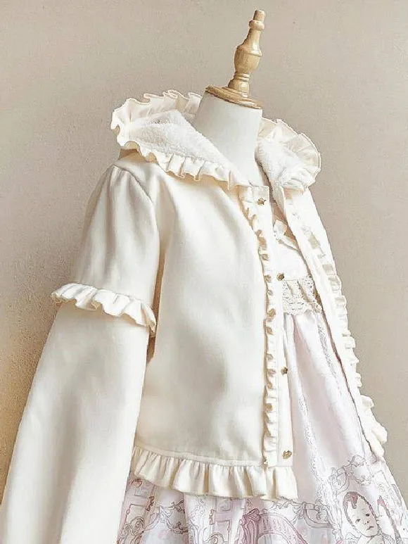 Sweet Lolita Coats Burgundy Ruffles Polyester Overcoat Coat Winter Lolita Outwears