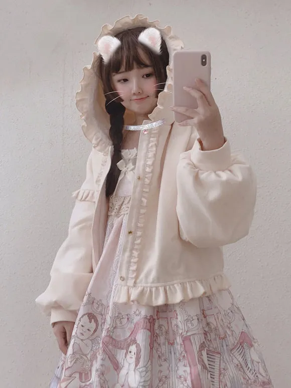 Sweet Lolita Coats Burgundy Ruffles Polyester Overcoat Coat Winter Lolita Outwears