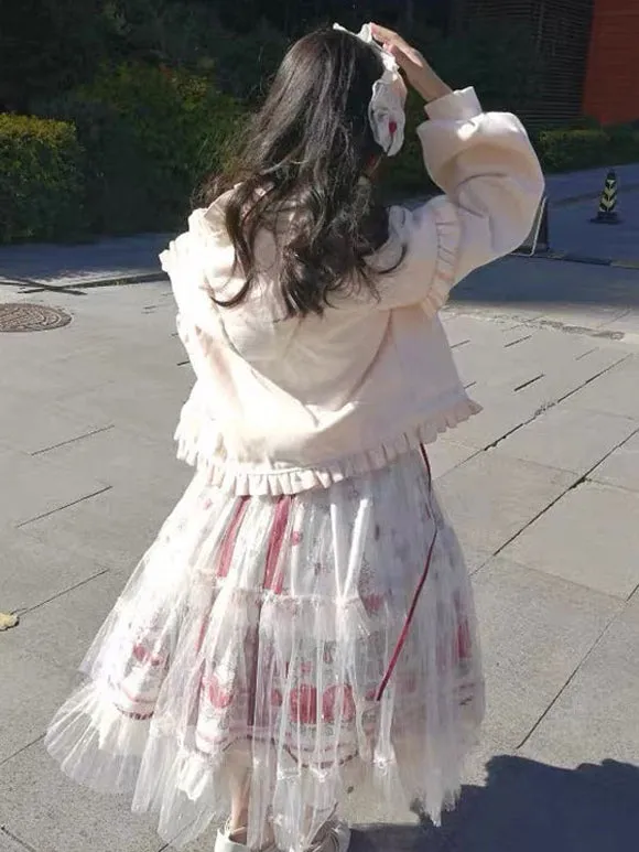Sweet Lolita Coats Burgundy Ruffles Polyester Overcoat Coat Winter Lolita Outwears