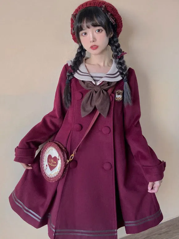 Sweet Lolita Coats Dark Navy Bows Ruffles Polyester Overcoat Coat Winter Lolita Outwears