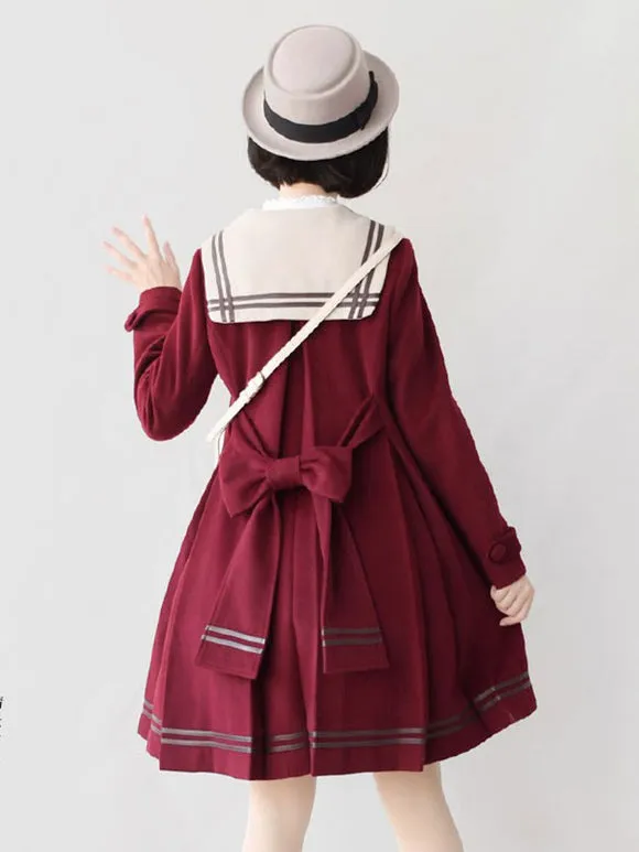 Sweet Lolita Coats Dark Navy Bows Ruffles Polyester Overcoat Coat Winter Lolita Outwears