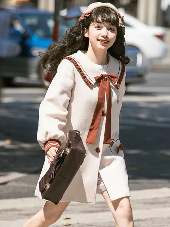 Sweet Lolita Coats Ecru White Bows Polyester Overcoat Coat Winter Lolita Outwears