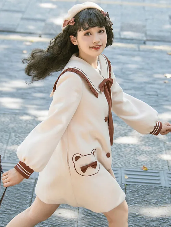Sweet Lolita Coats Ecru White Bows Polyester Overcoat Coat Winter Lolita Outwears