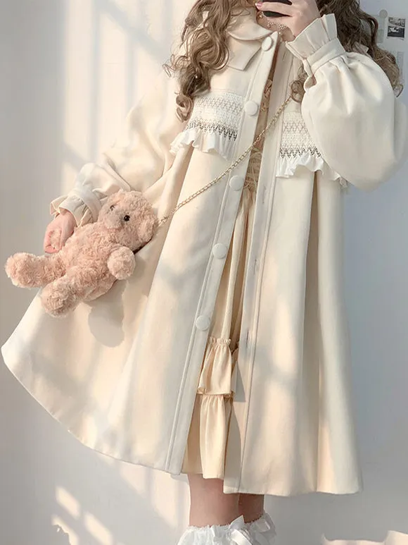 Sweet Lolita Coats Ecru White Coat Ruffles Overcoat Polyester Fall Lolita Outwears