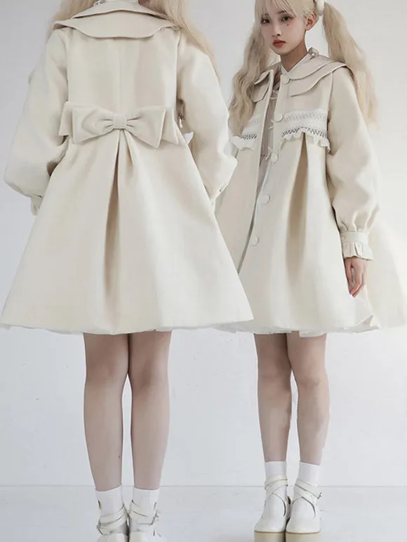 Sweet Lolita Coats Ecru White Coat Ruffles Overcoat Polyester Fall Lolita Outwears