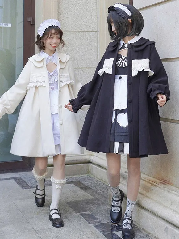 Sweet Lolita Coats Ecru White Coat Ruffles Overcoat Polyester Fall Lolita Outwears