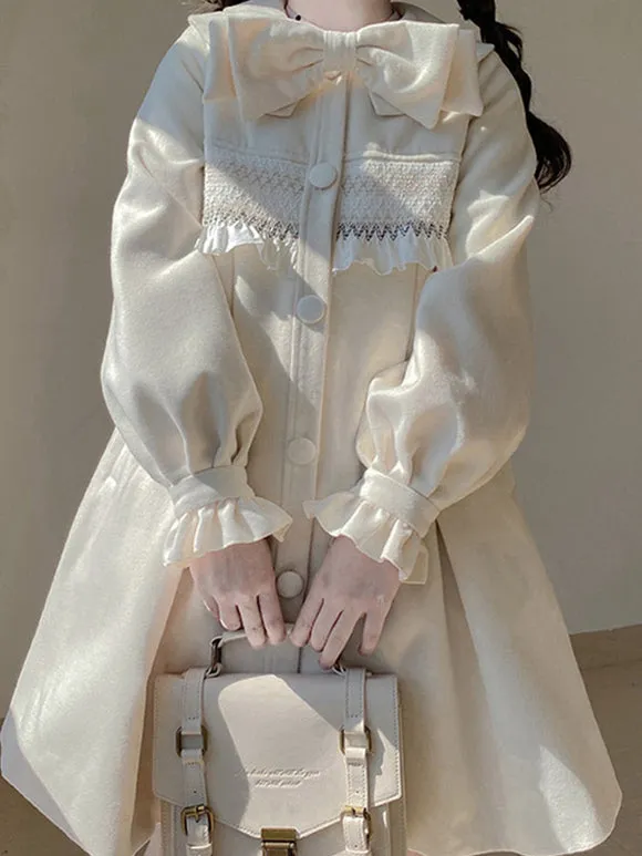 Sweet Lolita Coats Ecru White Coat Ruffles Overcoat Polyester Fall Lolita Outwears