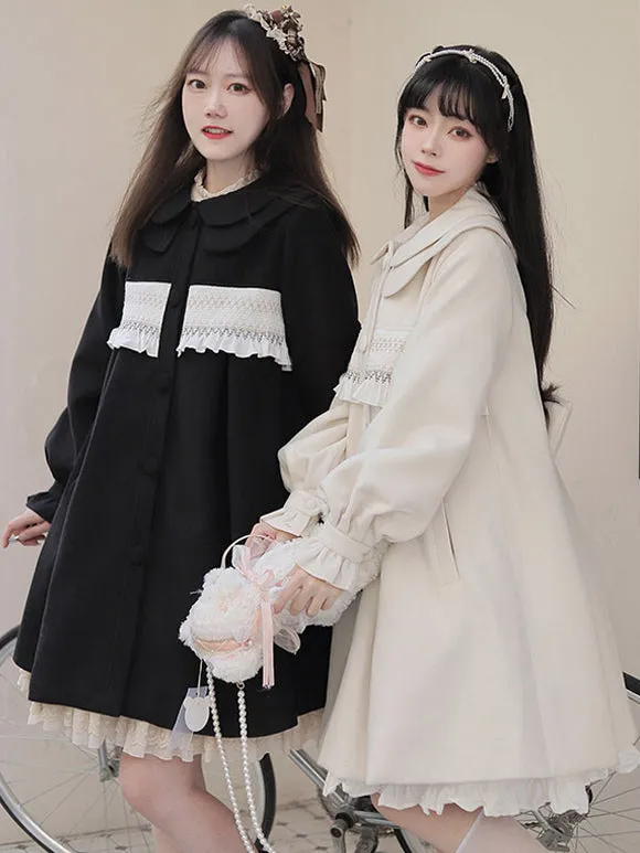 Sweet Lolita Coats Ecru White Coat Ruffles Overcoat Polyester Fall Lolita Outwears