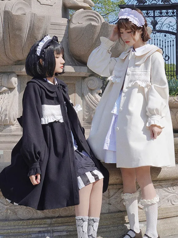Sweet Lolita Coats Ecru White Coat Ruffles Overcoat Polyester Fall Lolita Outwears