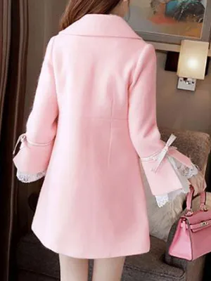 Sweet Lolita Coats Pink Ruffles Overcoat Polyester Winter Lolita Outwears