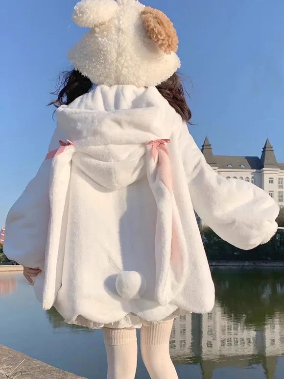 Sweet Lolita Coats White Bows Overcoat Short Plush Fall Lolita Outwears