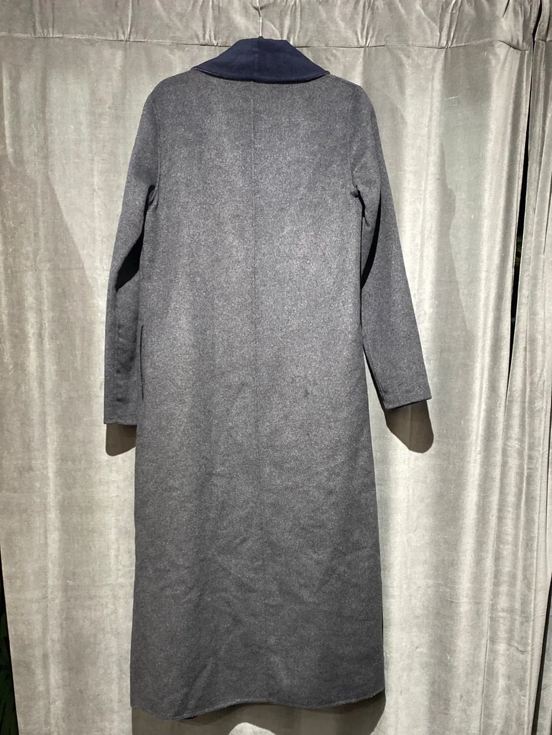 T Tahari Navy and Grey Wool Long Jacket