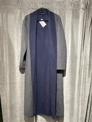 T Tahari Navy and Grey Wool Long Jacket