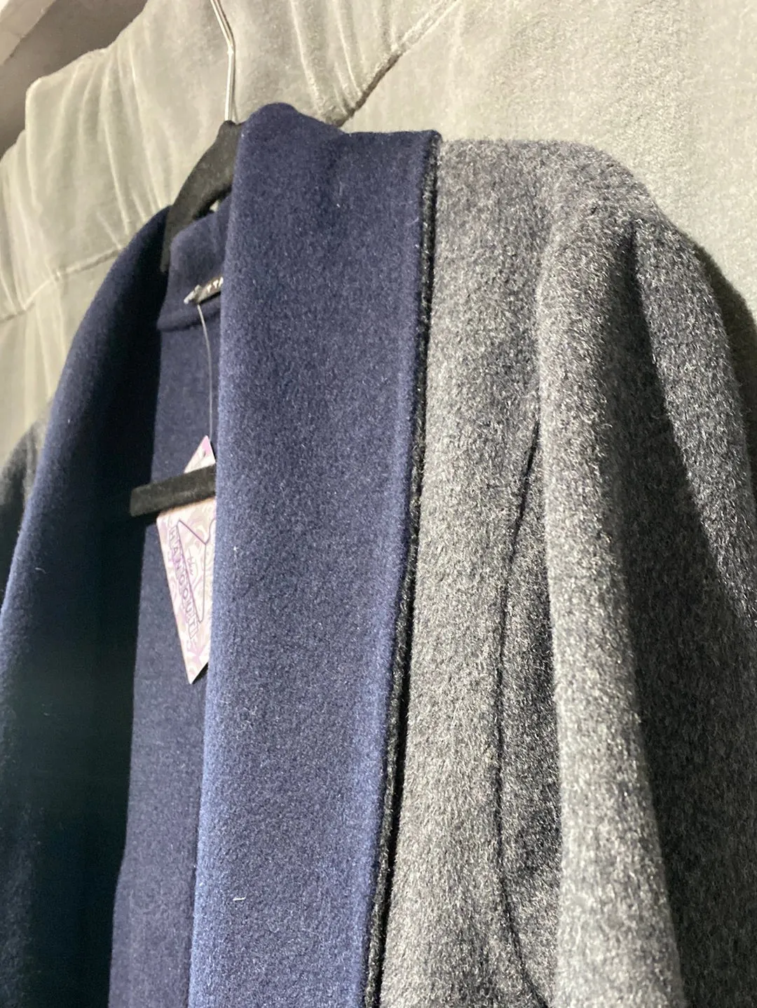 T Tahari Navy and Grey Wool Long Jacket