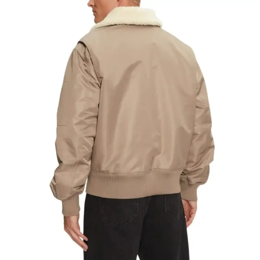Tan Bomber Jacket with White Collar