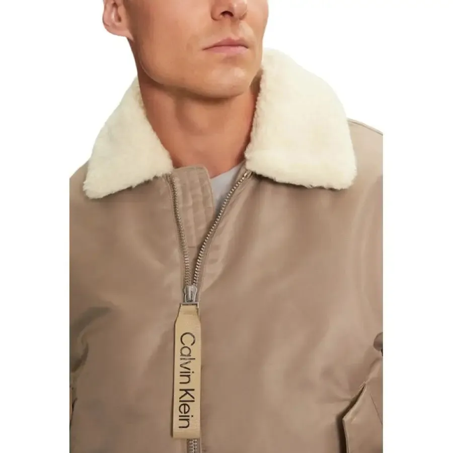 Tan Bomber Jacket with White Collar