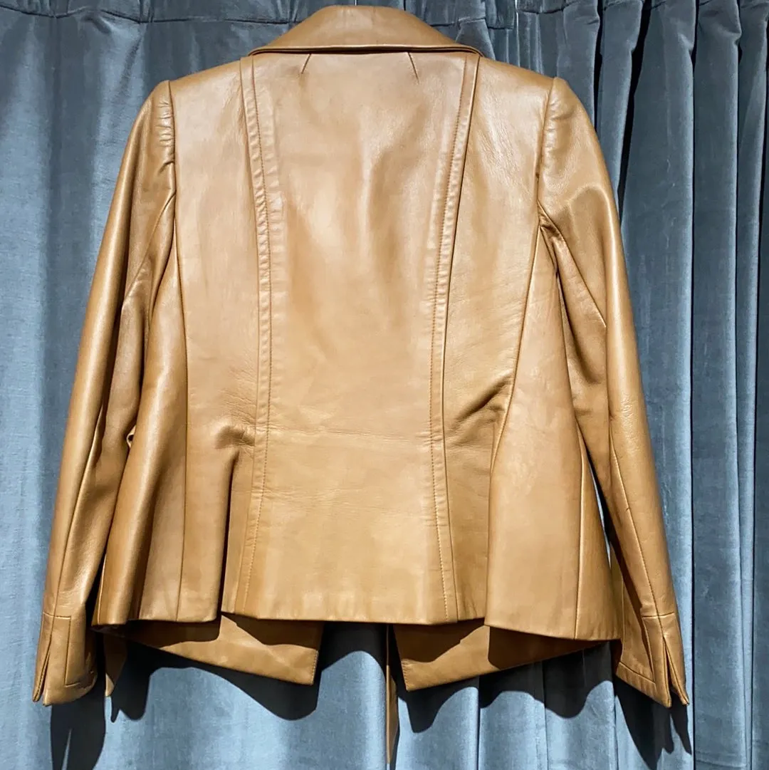 Tan Leather Side Bow Blazer