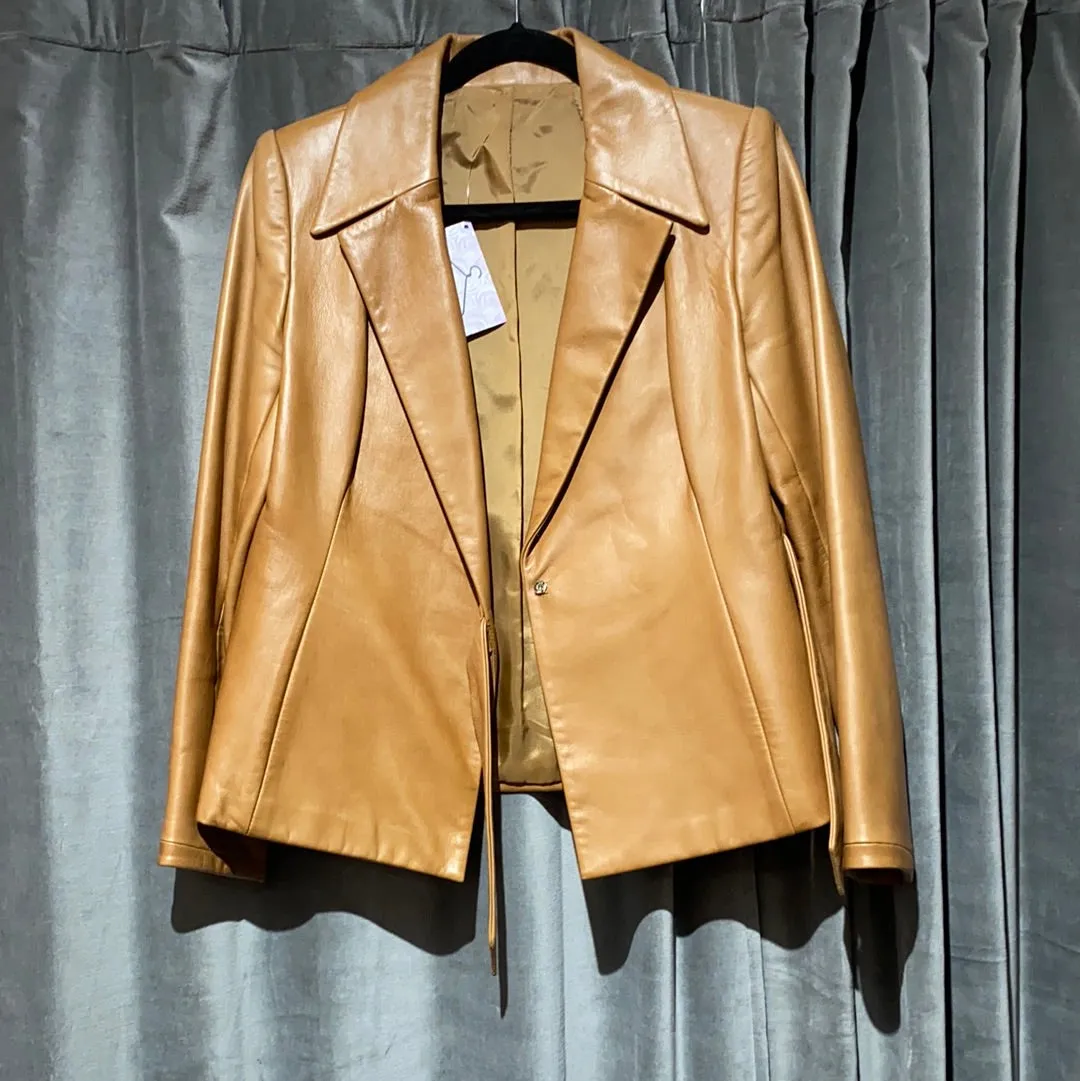 Tan Leather Side Bow Blazer