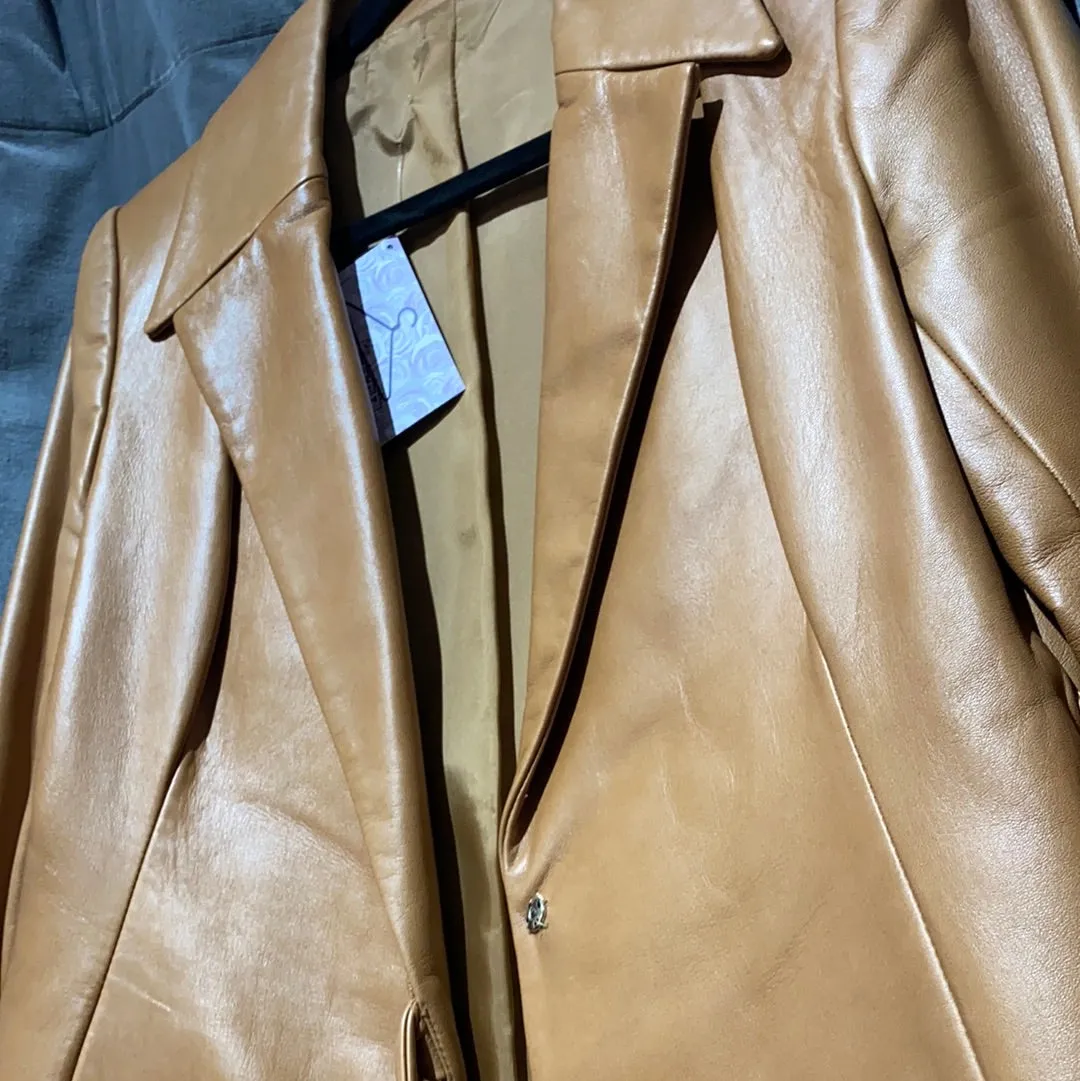 Tan Leather Side Bow Blazer