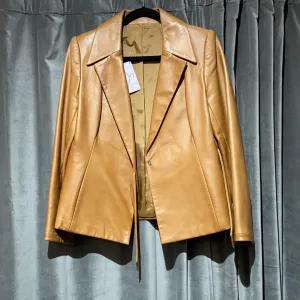Tan Leather Side Bow Blazer
