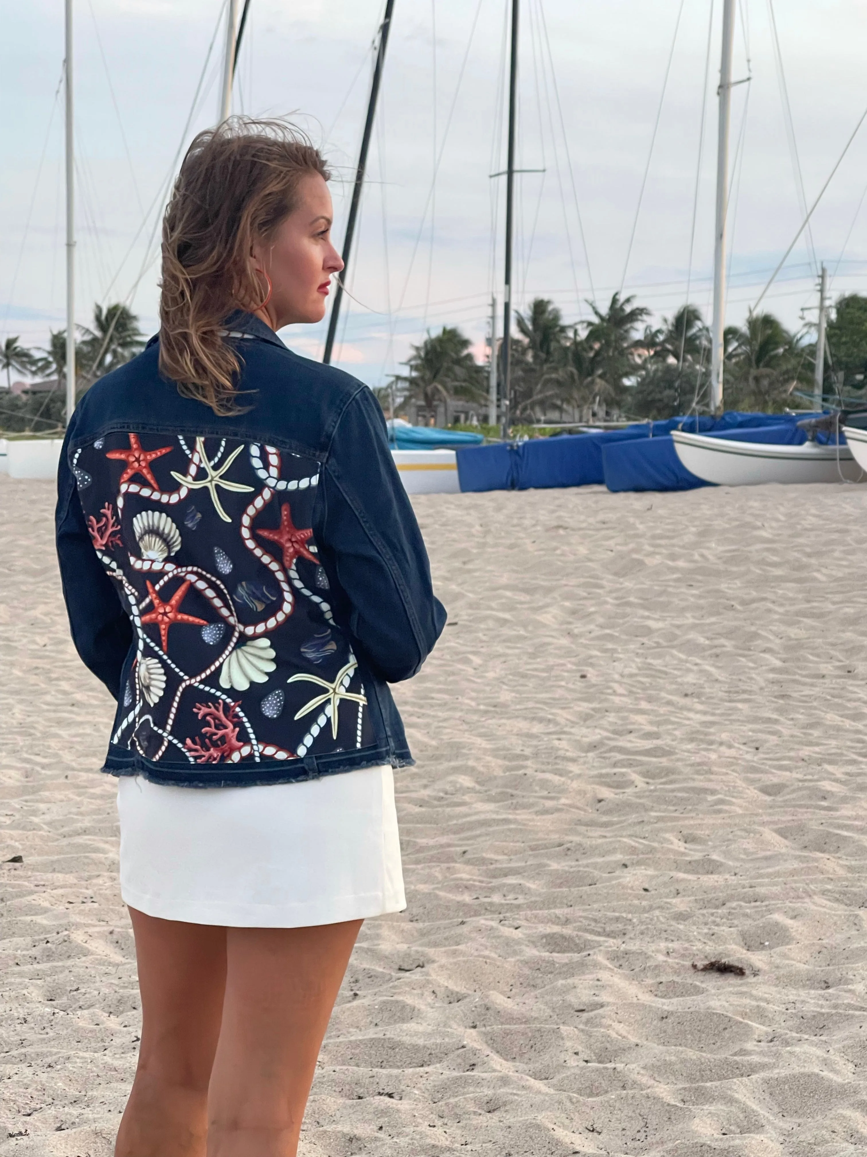 The Dark Denim Jacket / Navy Shell and Coral