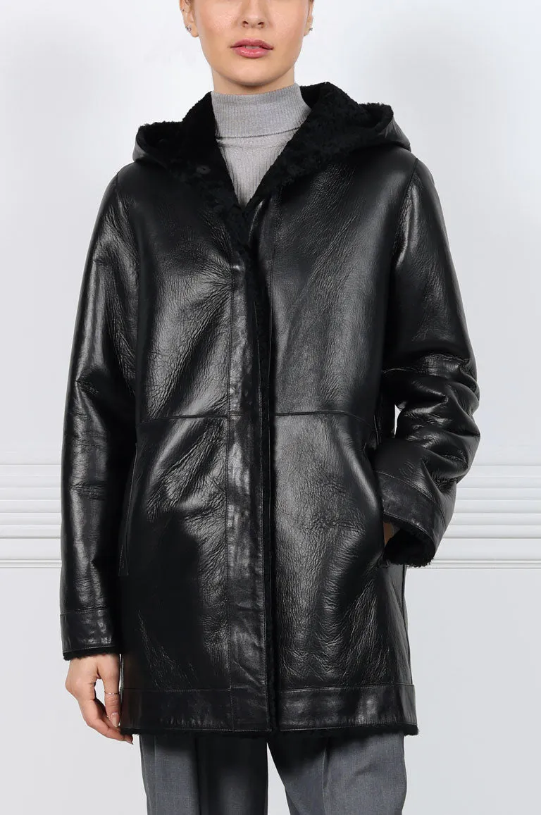 The Davie Hooded Curly Shearling Coat