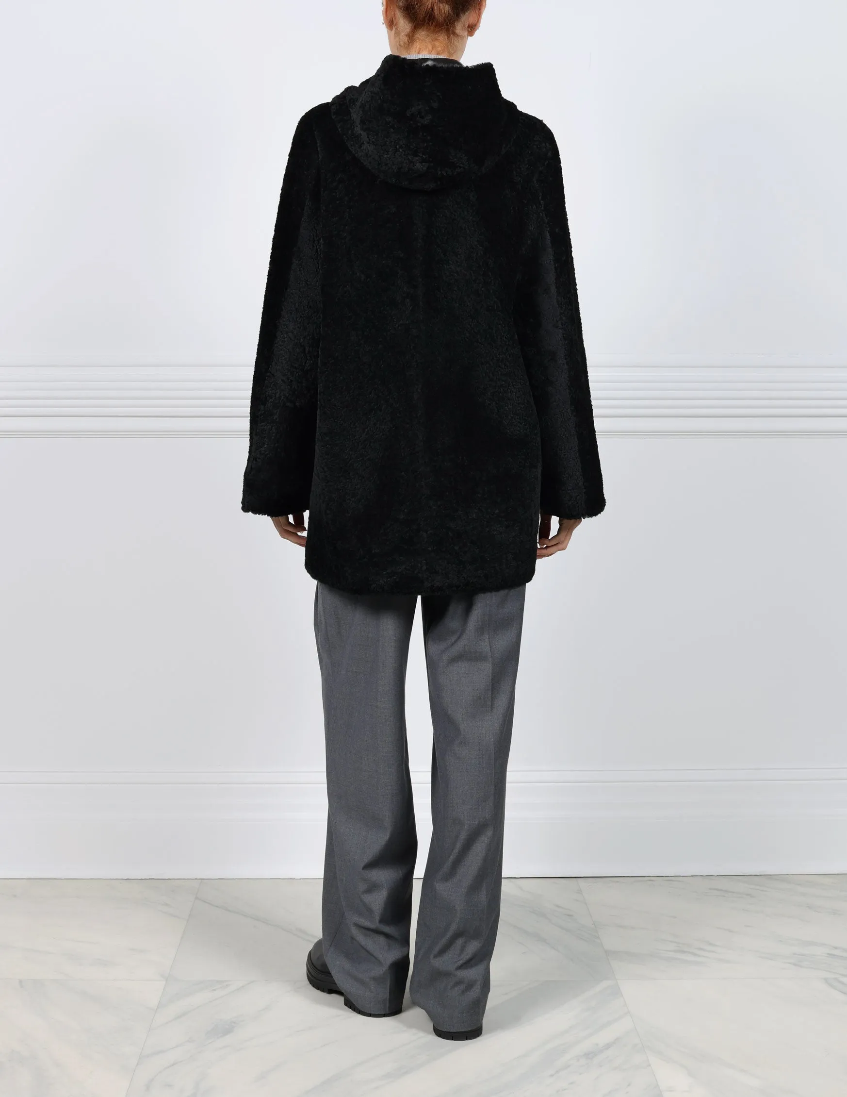 The Davie Hooded Curly Shearling Coat