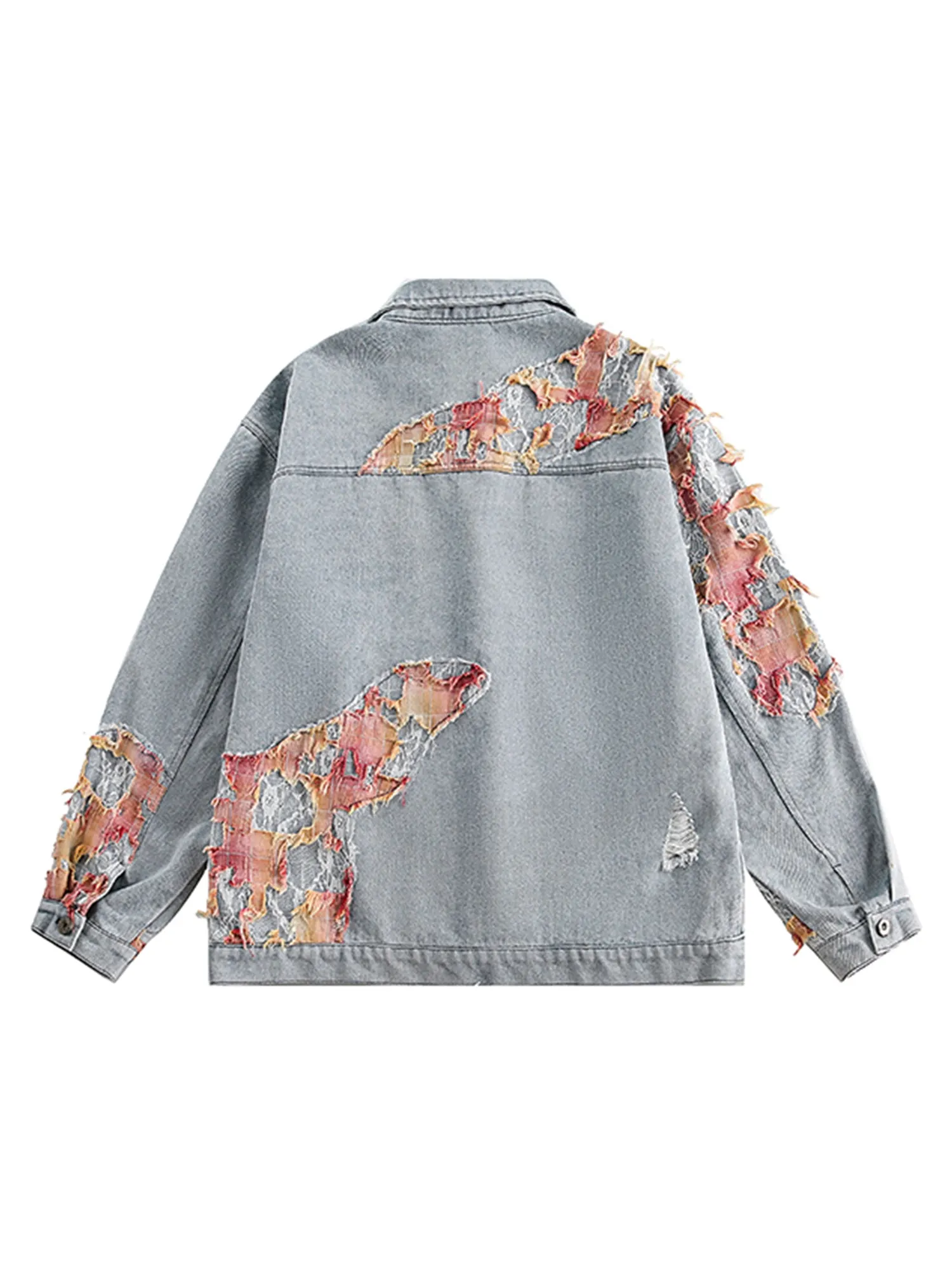 Thesupermade American Street Style Lace Patchwork Denim Jacket