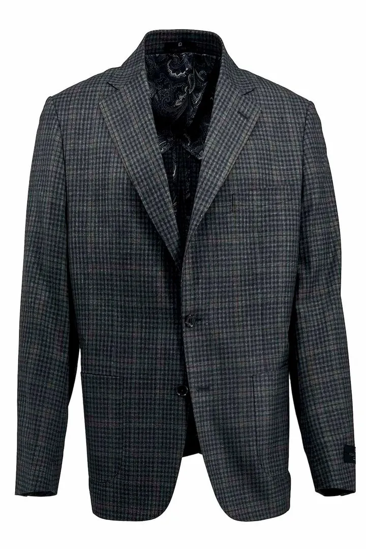 Tiglio Luxe Gray with Brown Windowpane and Mini Check Dolcetto/THP Modern Fit Half Lined, Pure Wool Jacket TL3328