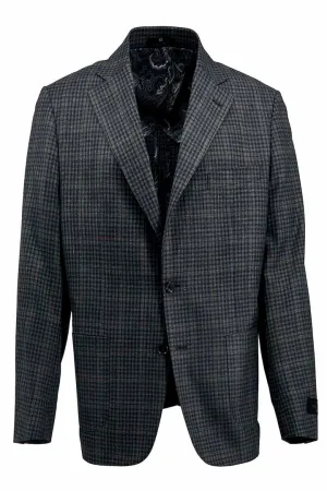 Tiglio Luxe Gray with Brown Windowpane and Mini Check Dolcetto/THP Modern Fit Half Lined, Pure Wool Jacket TL3328