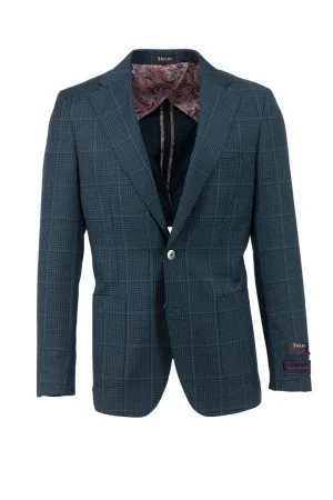 Tiglio Luxe Green and Black Mini Check with Windowpane Veneto/THP Slim Fit half lined, Pure Wool Jacket TL3310