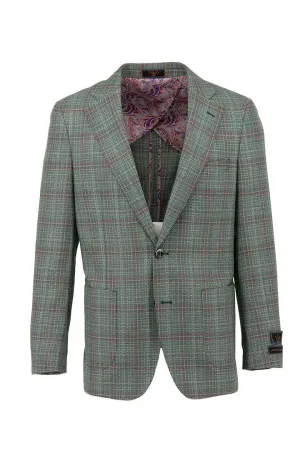 Tiglio Luxe Sage Green with Wine Windowpane Dolcetto/THP Modern Fit half lined, Pure Wool Jacket TL4256